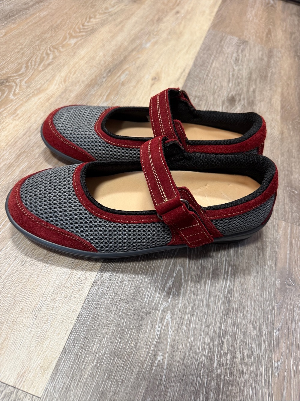 OrthoFeet Orthotic CHATTANOOGA Maryjane Red-Grey Mesh 859 Leather Sz 8.5B Shoes